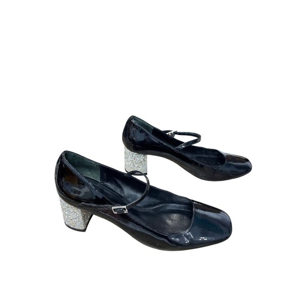 Kate Spade NY  Wms Black Patent Leather Mary Jane Heels Glitter Heel SKU 9708 main image 3